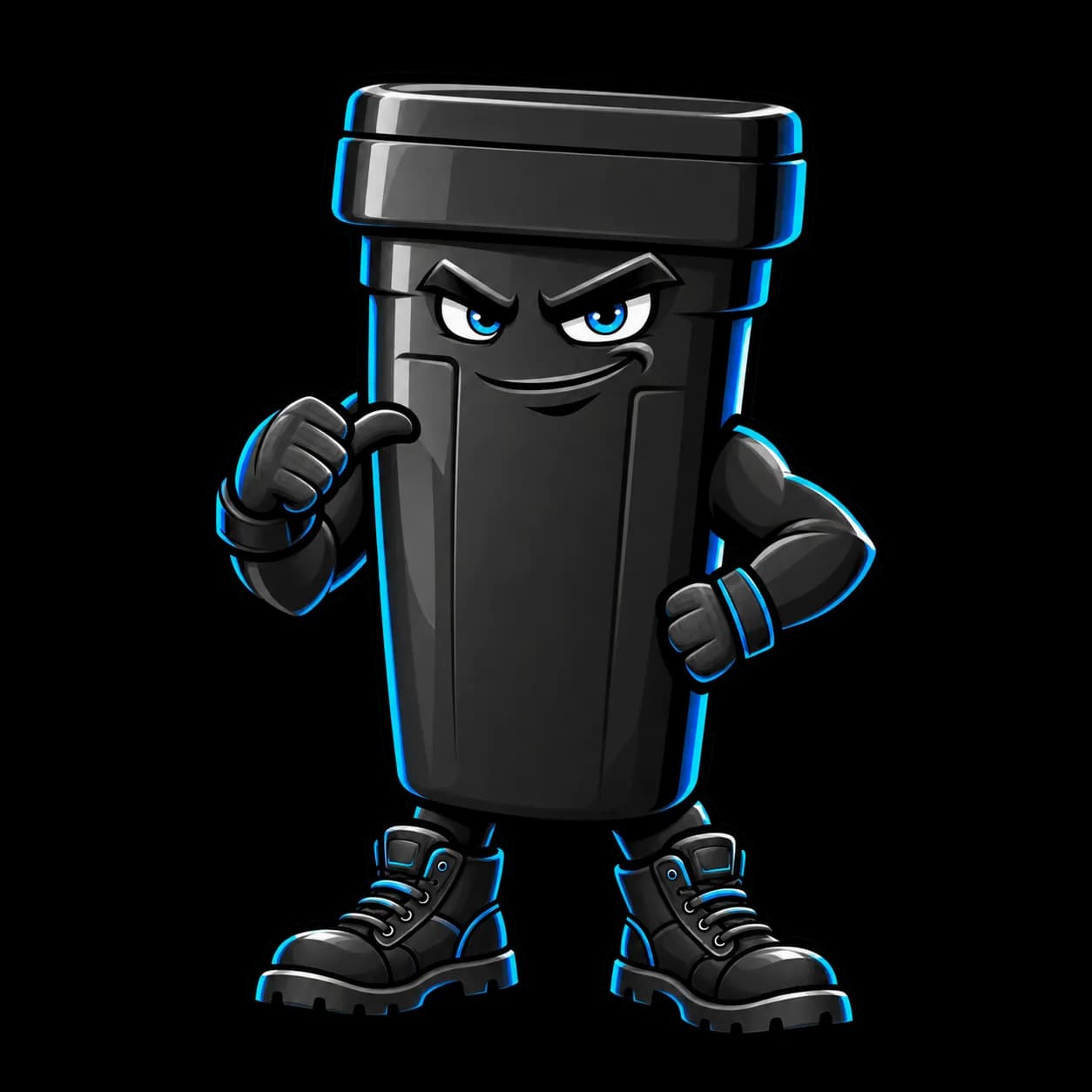 Brine tank mascot giving a confident thumbs-up to itself